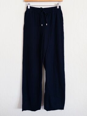 Zara Pull On Elastic Waist Drawstring Wide Leg Pants XS Navy Blue Comfy Casual